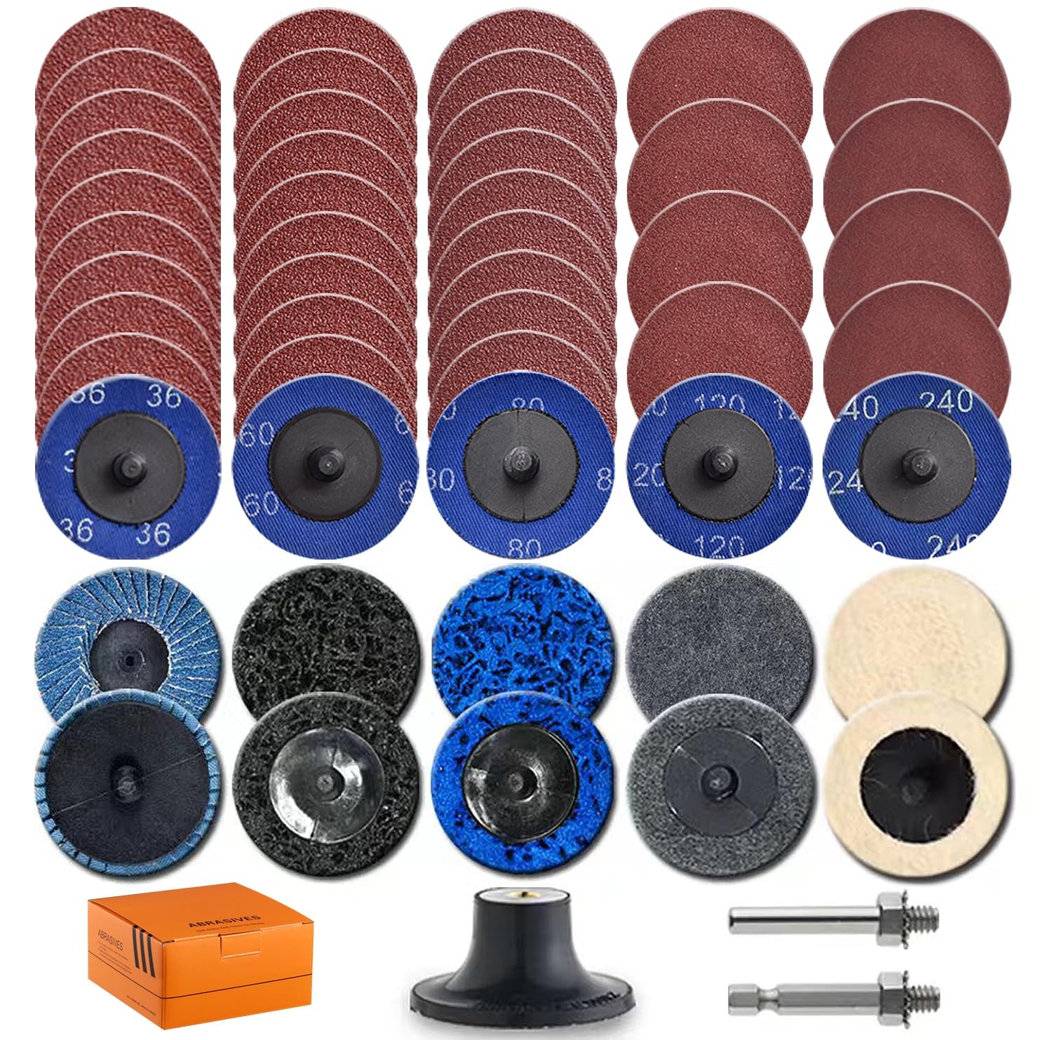 51Pack 2 Inch Die Grinder Accessories Sanding Discs Kit with 1/4″ Shank Roll Loc
