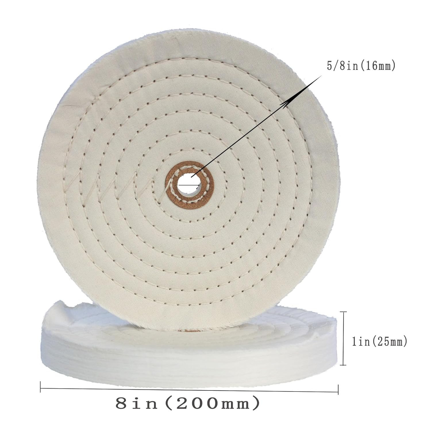 2 Pcs 8″ Extra Thick Cotton Buffing Wheel, 5/8″ Arbor Hole | 70 Ply Cloth, for B
