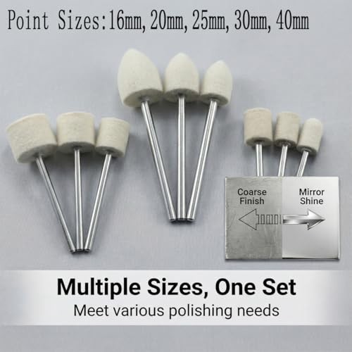9 Pcs Extended Drill Polishing Felt Bits – Extra Long 1/4″ Shank Compressed