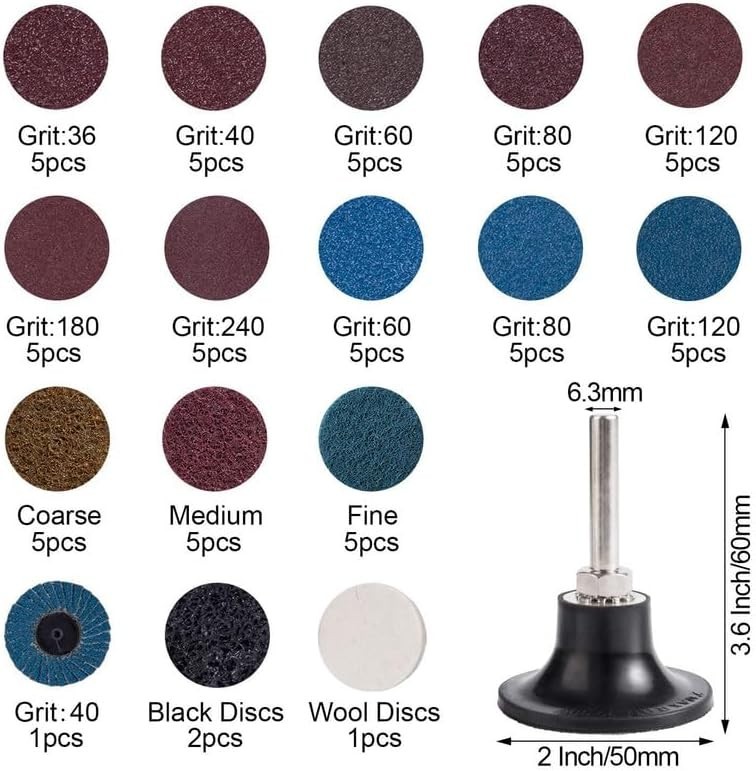 70 PCS 2 Inch Aluminum Oxide Sanding Discs for Die Grinder – Rust Removal Set