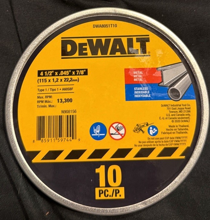 DEWALT DWA8051T10 4.5 x 0.04 x 0.85 inch Metal Cut-Off Wheel