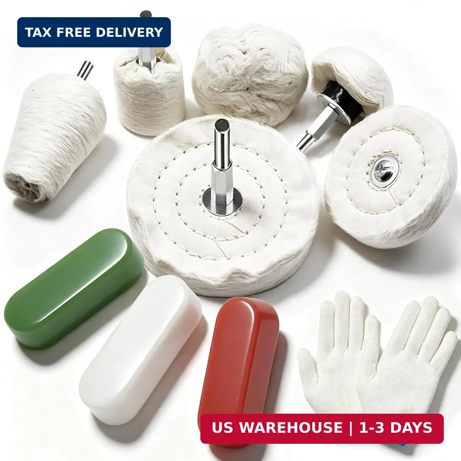 Tnisesm 10-Piece Buffing Wheel Kit for Drill with 3 Polishing Compound Bars & Pr