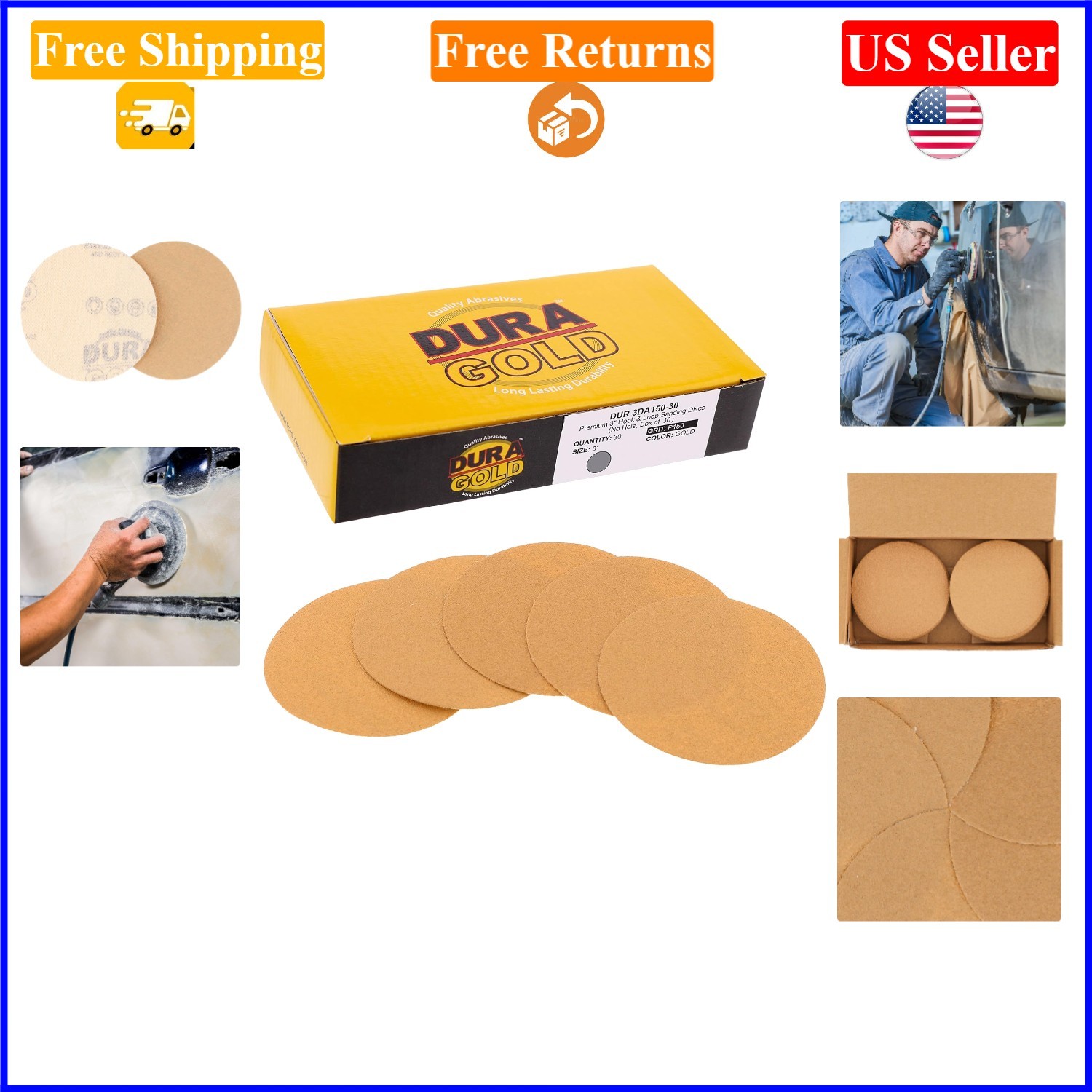 30 Pack 3″ 150 Grit Aluminum Oxide Sanding Discs for Wood & Metal