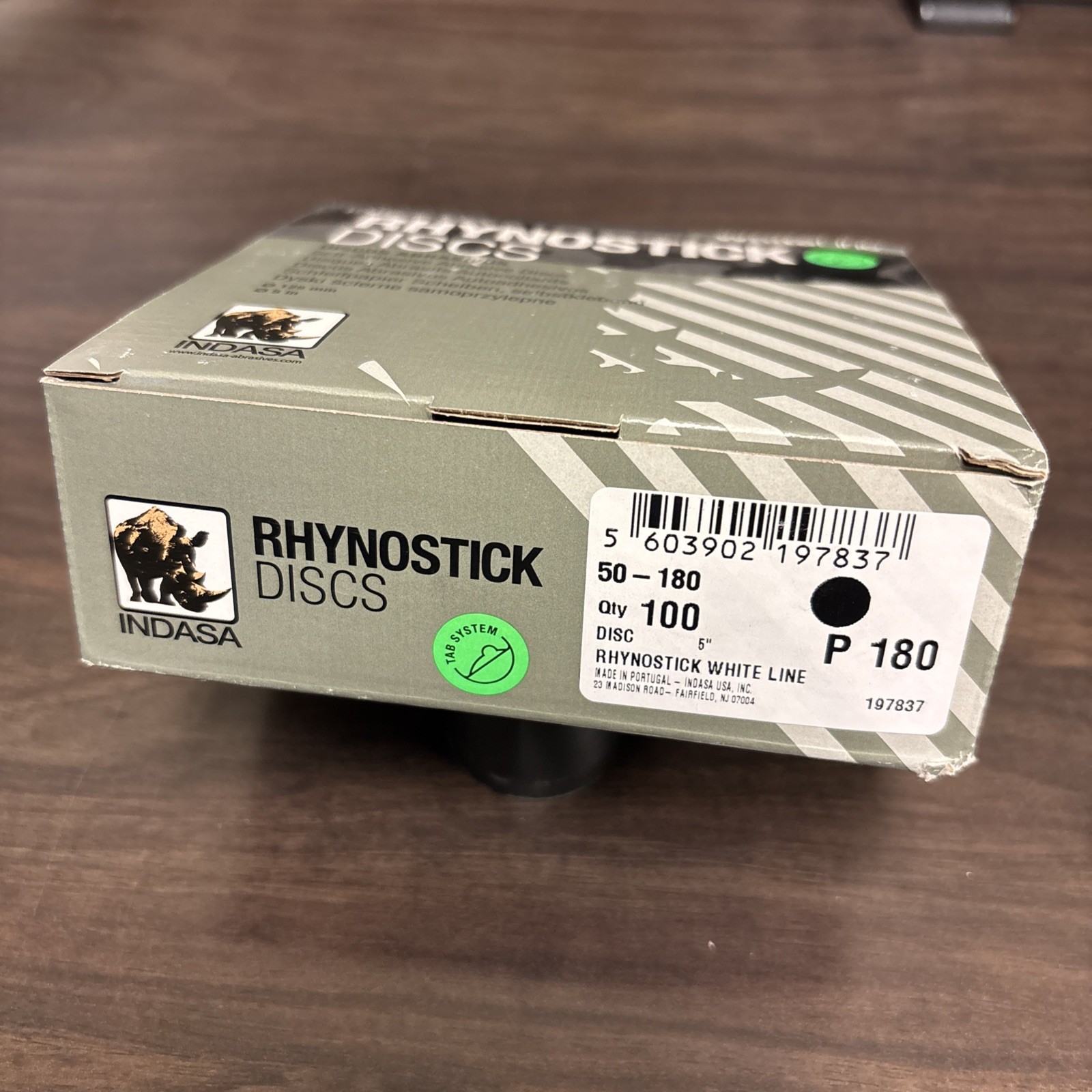 Indasa 5″, 180 Grit Rhynostick White Line PSA Sand Paper Discs, (New) – 100/Box