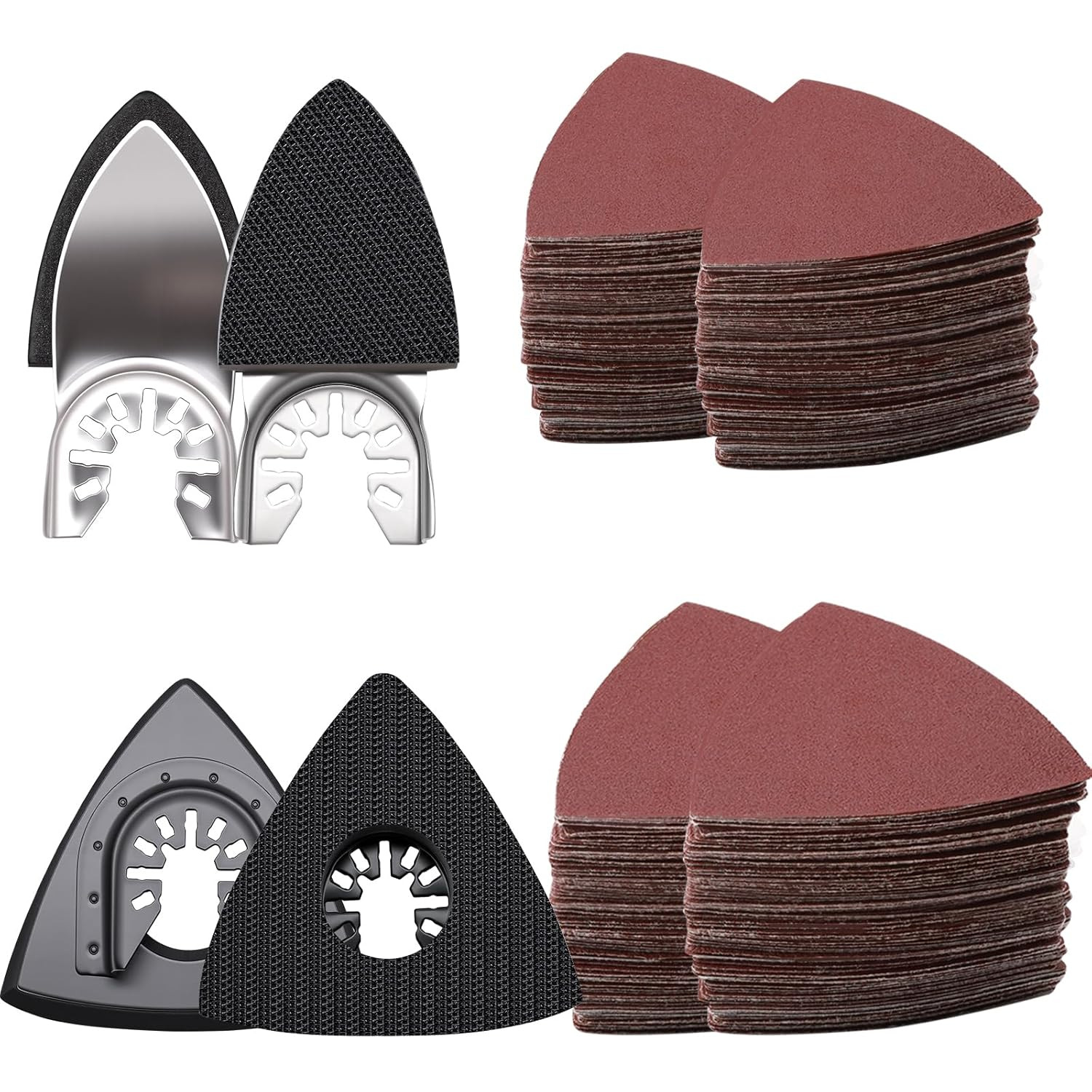 114Pcs Oscillating Tool Sanding Pads Kit 2Pcs Triangle Sanding Pads and 2Pcs Fin