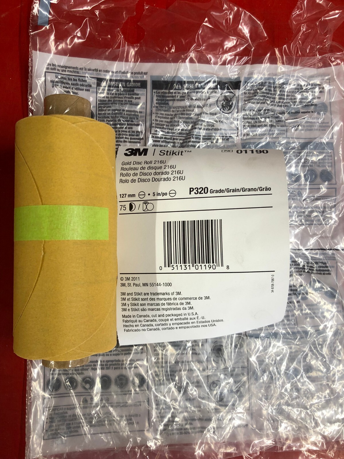 3M 01190 STIKIT ALUMINUM OXIDE PSA (75) DISC ROLL 216U 5″ INCH P320 GRIT GRADE