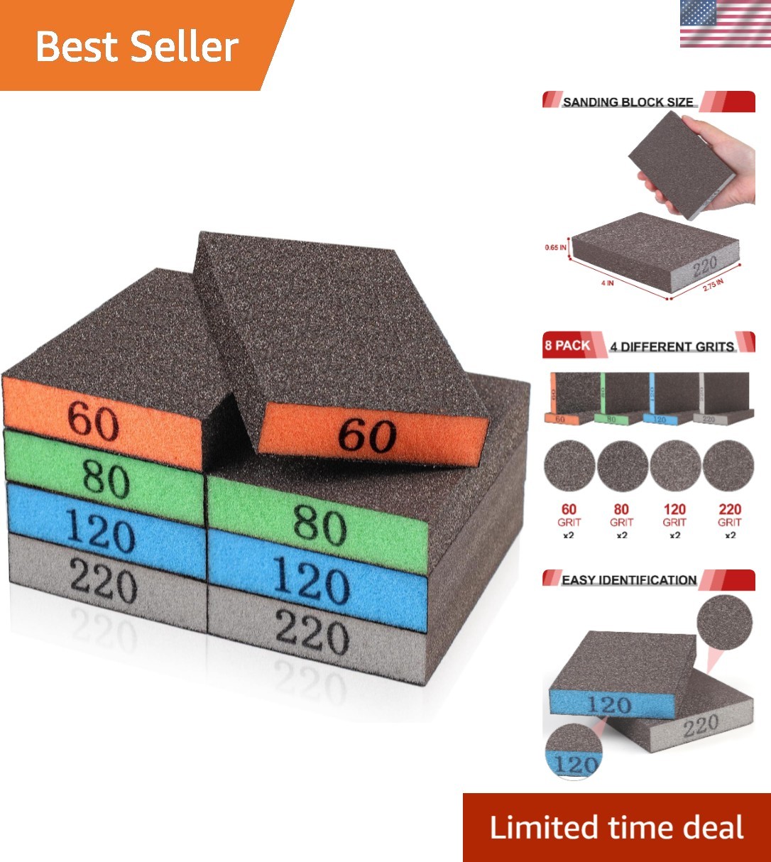 Durable Reusable Sanding Sponge Set – 8 Blocks with 60/220 Grit Options