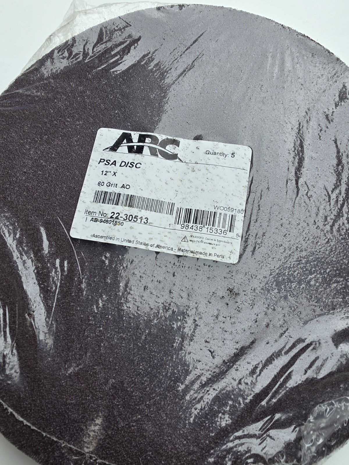ARC 12” PSA 60 Grit AO Sanding Discs Aluminum Oxide New-Free Shipping
