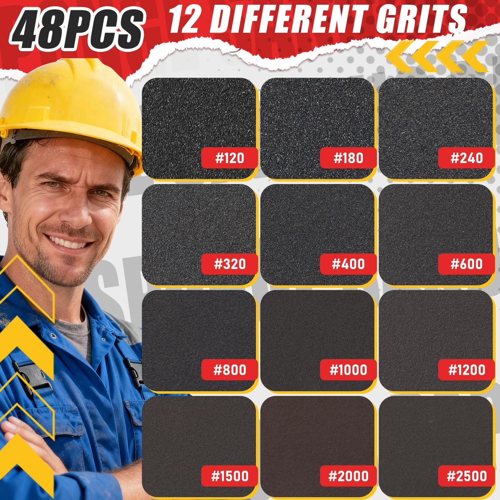 48 Pcs Sanding Sponge 3×4 Inch 1202500 Grit Assortment Wet/Dry Sanding Blocks