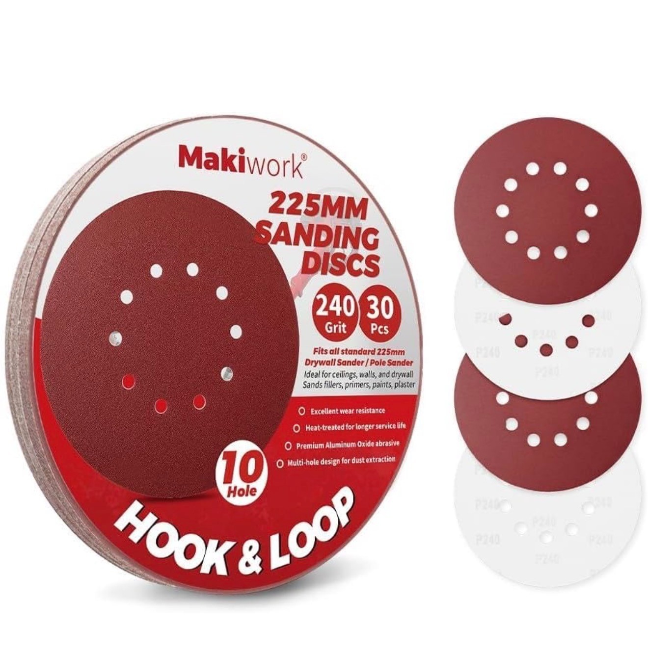 28 piece 225mm 9 inch Sanding Discs 10 Hole Sandpaper 240 Grit