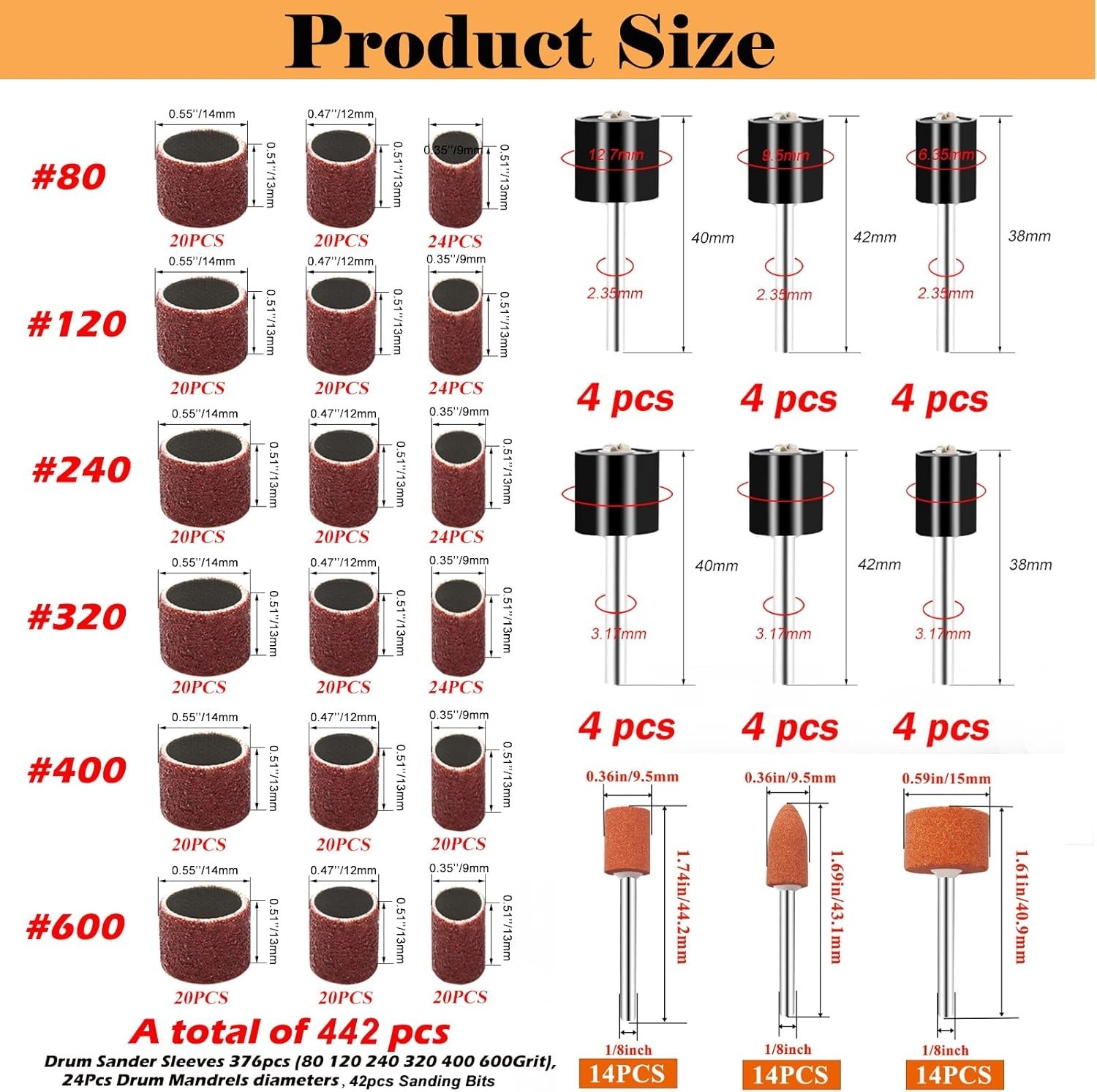 432-Piece Sanding Drums Kit with 6 Grits & 24 Mandrels for Ultimate Flexibility