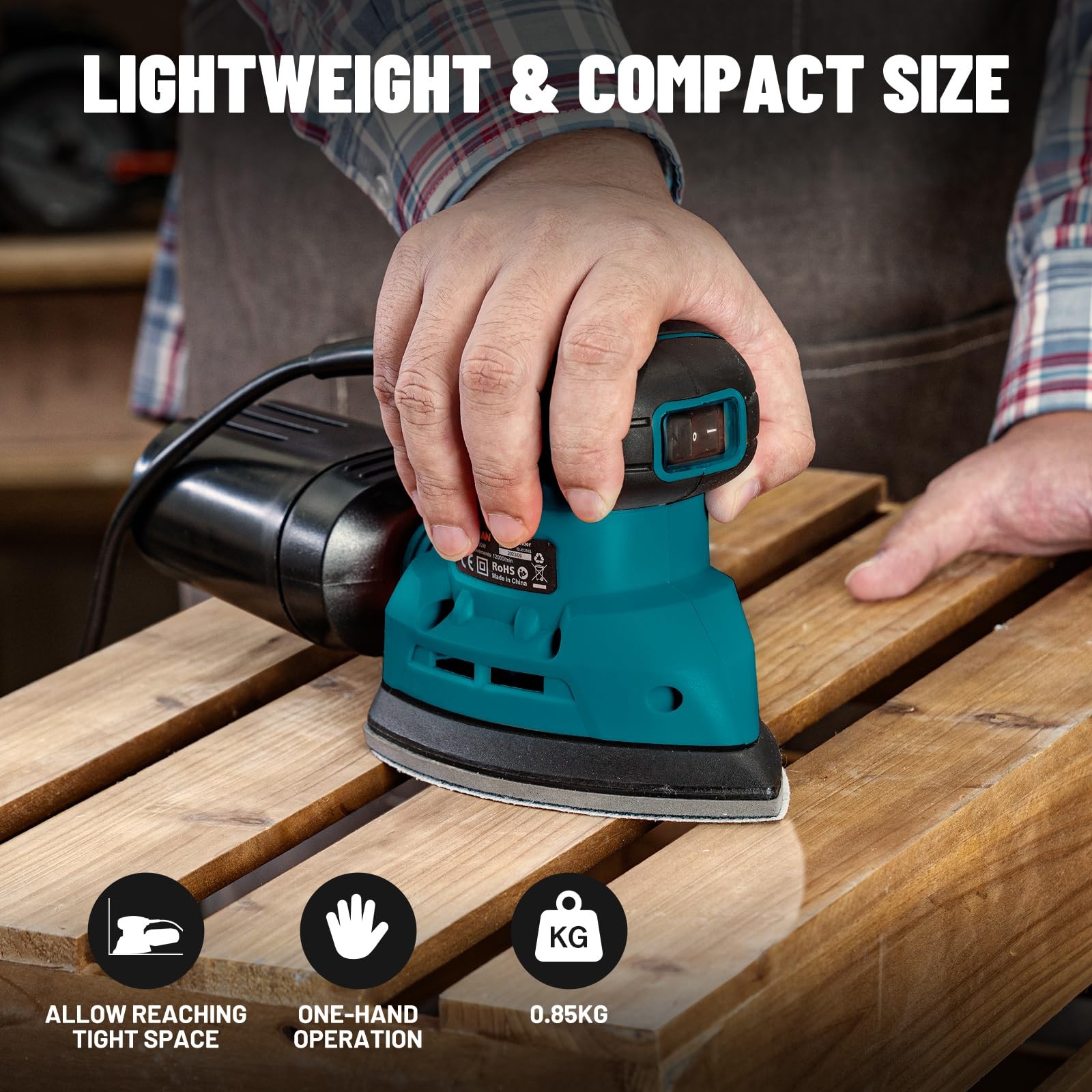 DOVAMAN 130W Detail Sander, 12000RPM Palm Sander Tool, Dust Collection A-blue