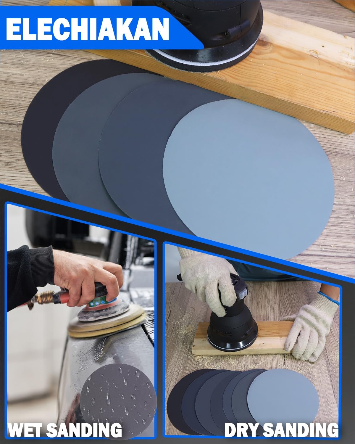 70Pcs 6 Inch Wet Dry Sanding Paper Discs Hook and Loop, 5000 3000 2000 1000 8…