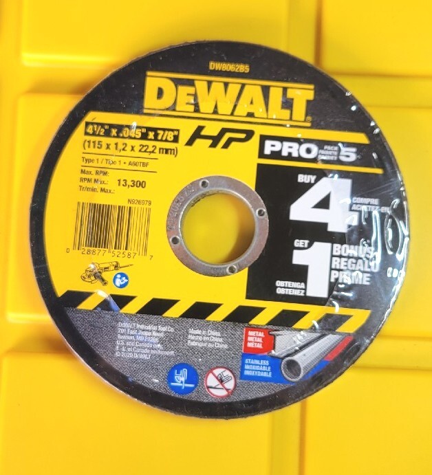 Dewalt DW8062B5 Metal Stainless High Performance Cut Off Wheel 4-1/2 (5)Pack