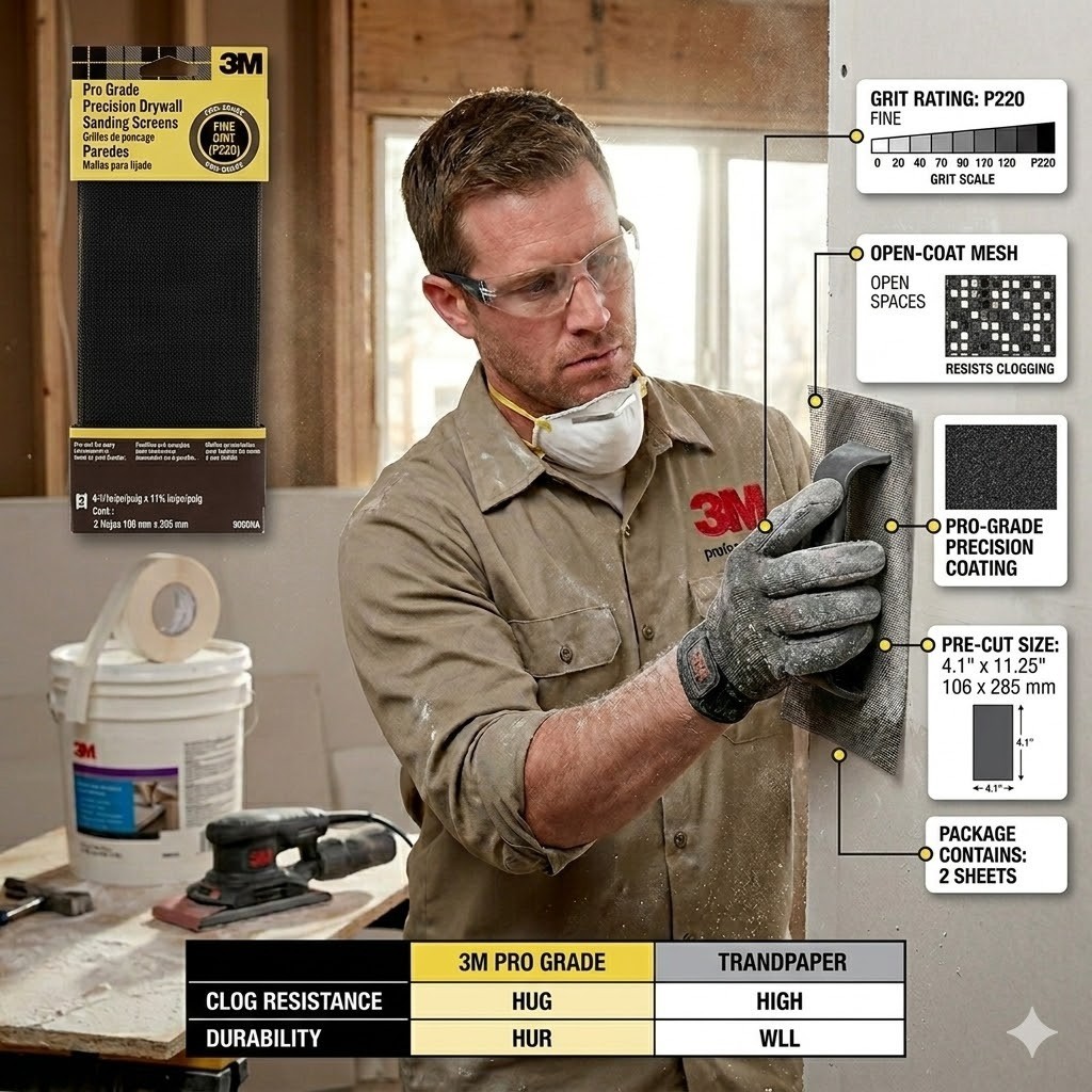 3M Drywall Sanding Screen 120 Grit Fine Silicon Carbide 11.25″ x 4.18″ 2-Pack
