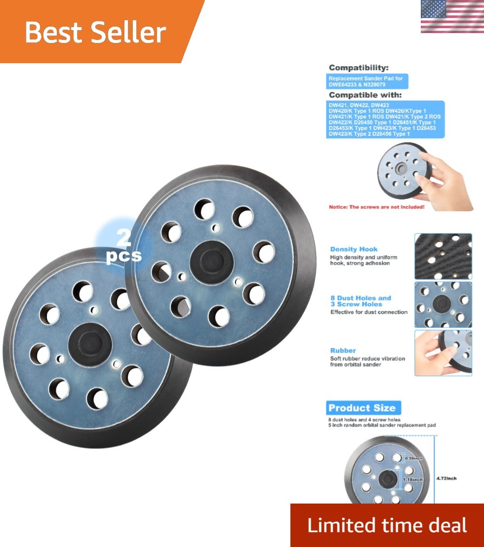 2 Pack 5 Inch 8 Hole Hook & Loop Replacement Sander Pad for 5″ Bosch ROS20VS