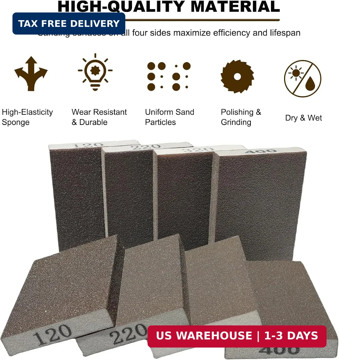 8 Pack Hand Sanding Sponge Set -120 220 320 400 Grit- Coarse Medium Fine Grit Sa