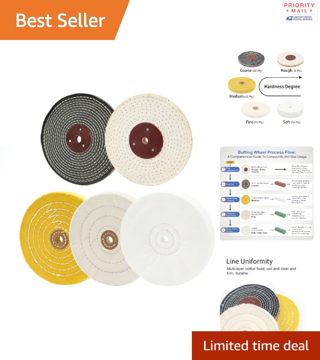 Buffing Polishing Wheels 6cm 5pcs Kit Multi Grit Medium Coarse Fine Rough Cotton