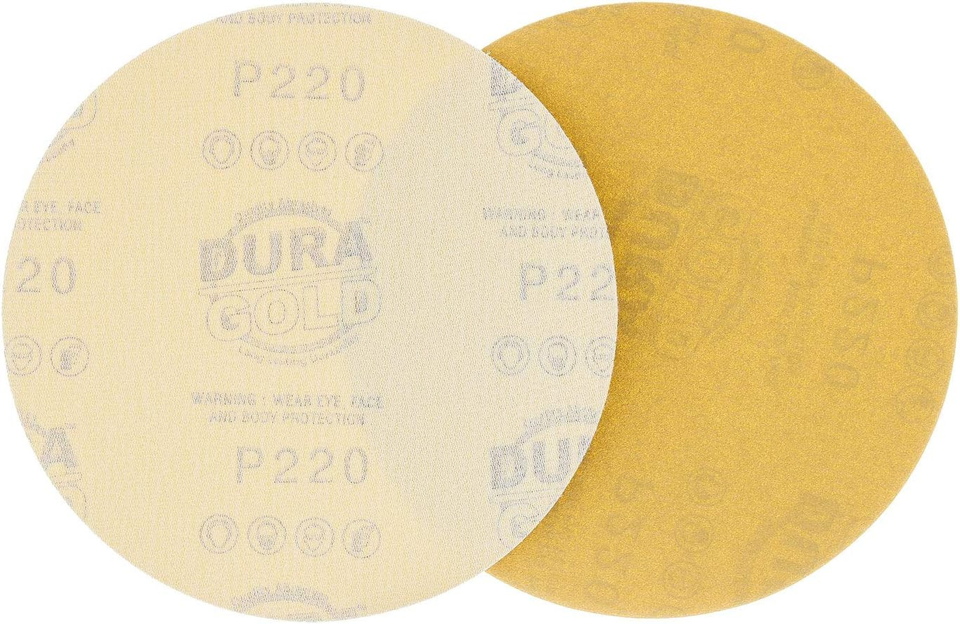 Premium 220 Grit 6″ Gold Sandpaper Discs, No Hole Pattern Dustless, Box of 50, H