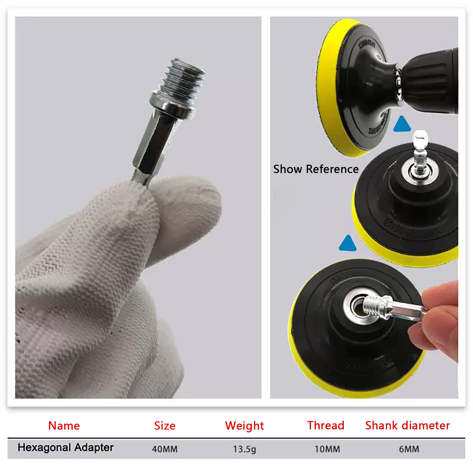 M10 M14 Thread 1/4″ Hex Shank Electric Adapter Drill for Polishing Backing Pads