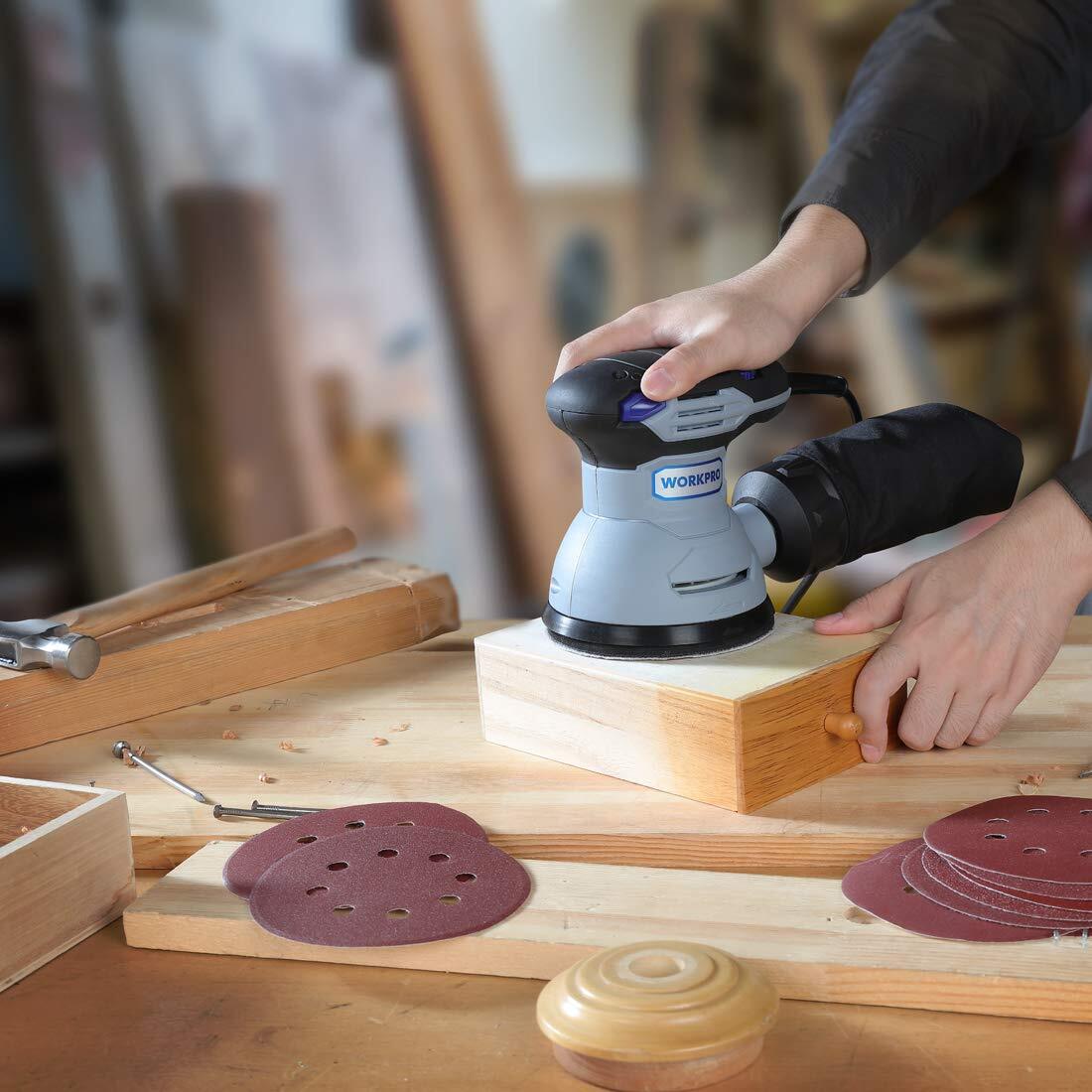 WORKPRO 80PC Sanding Disc 5-INCH 8-Hole Hook and Loop Disc 60-400Grits Sandpaper
