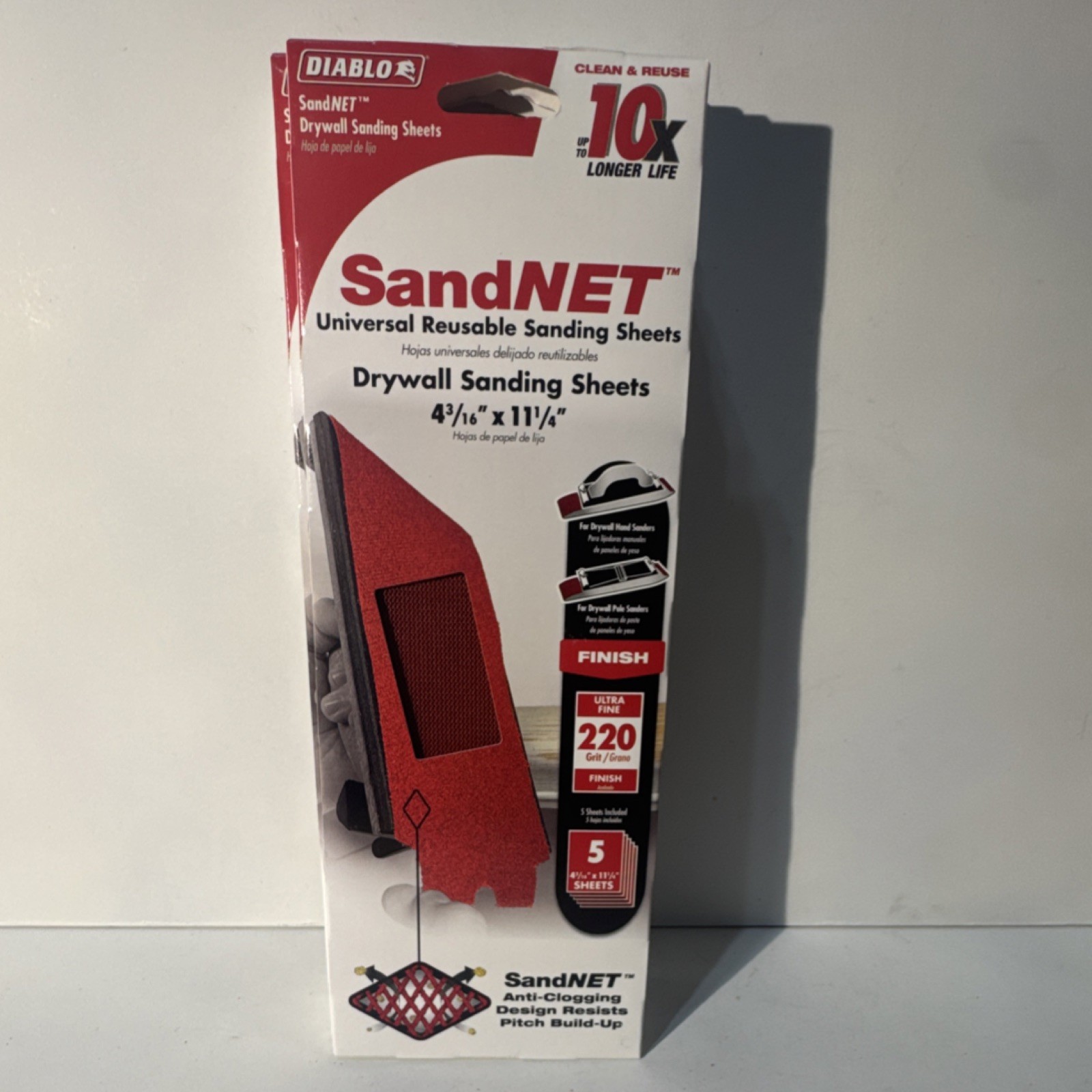 5x Diablo SandNET 220 Grit Sanding Sheets 4-3/16×11-1/4in Red Drywall