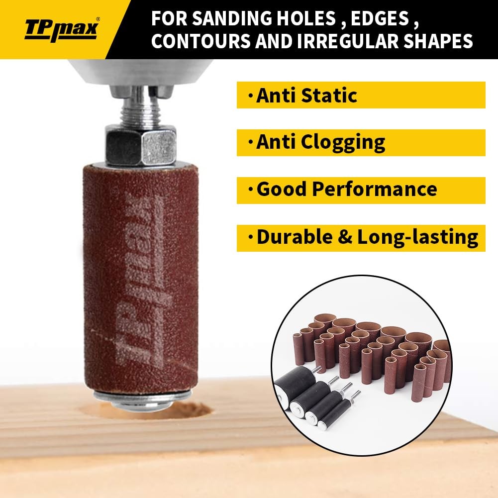 28 PCS Sanding Drum Sleeve Kit Assorted Grits Fits 1/2 3/4 1 11/2 Inch Dia