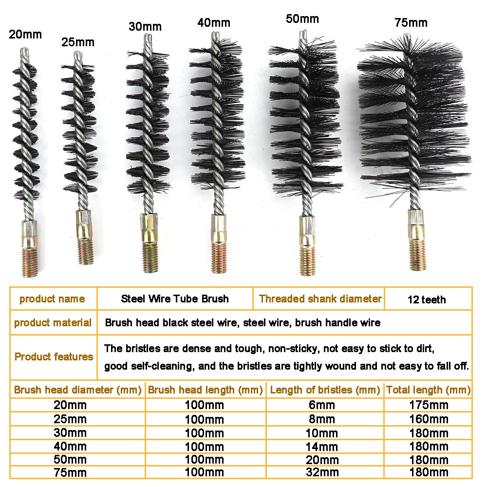 18/25/32/40/50/65/75mm Steel Wire Tube Brush Pipe Tube Cleaning For Rotary Drill