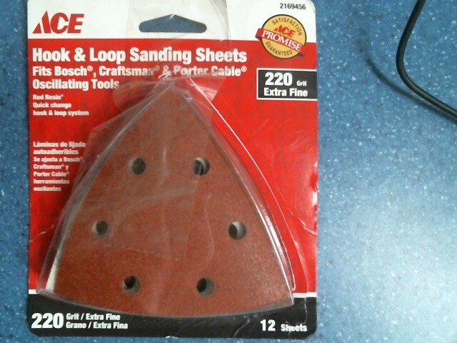 Ace 2169456, Hook & Loop Sanding Sheets, 220 Grit, Extra Fine, 12 Pcs., FS