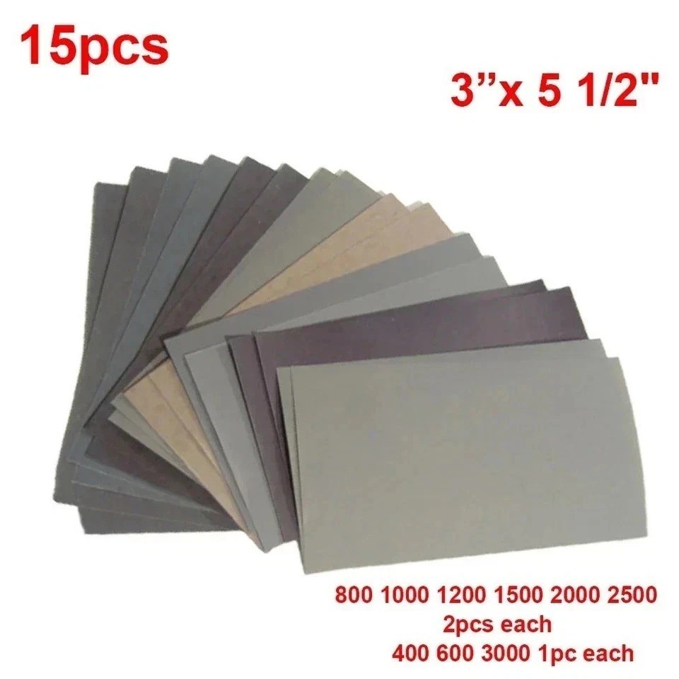 15PCS Sandpaper 400/3000 Grit Sand Paper Wet /Dry Sanding Paper Abrasive