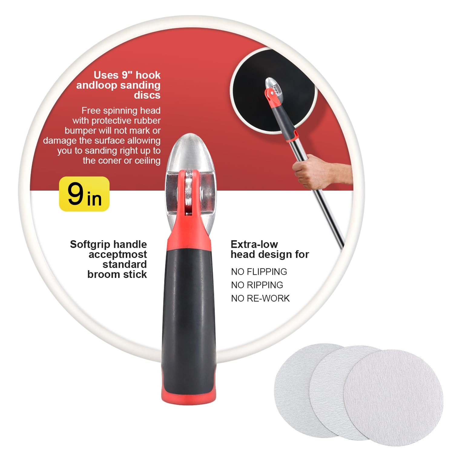 SCOTTCHEN Drywall Sander 9 Inch Radial Round Pole for Dry Wall…