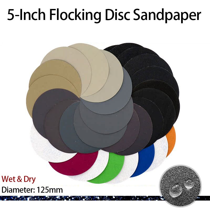5-Inch Flocking Disc Sandpaper Hook & Loop 60~10000 Grit Wet &Dry Diameter 125mm
