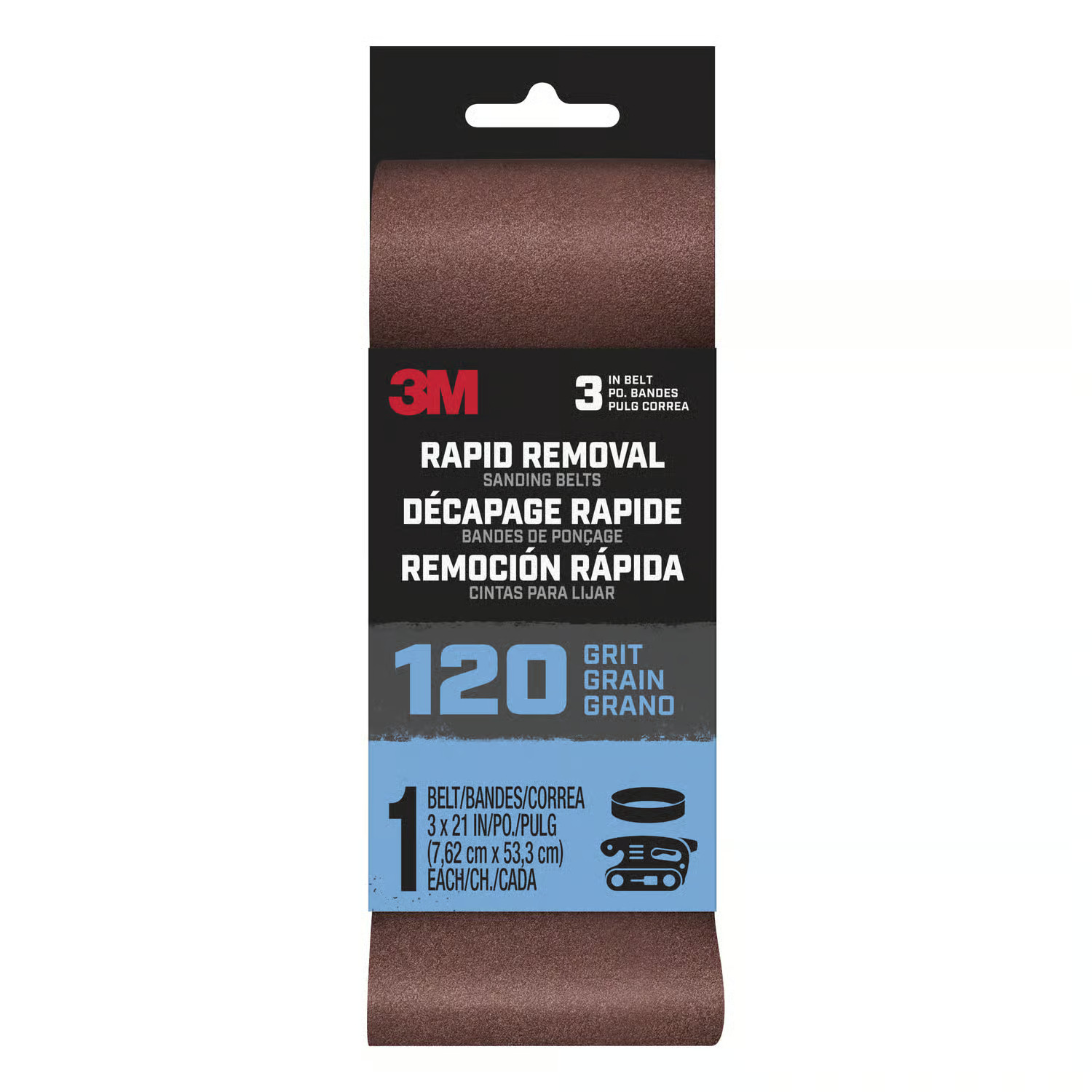 3M Rapid Removal Sanding Belts 3 x 21 in 120 Grit Aluminum Oxide Lot of 3