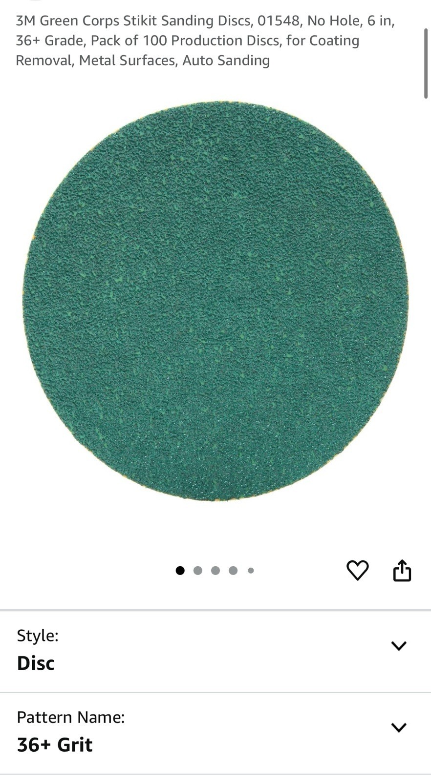 3M – Production Discs Stikit Green Corps 36E 6”100 Count (1548) Sander, Grinder