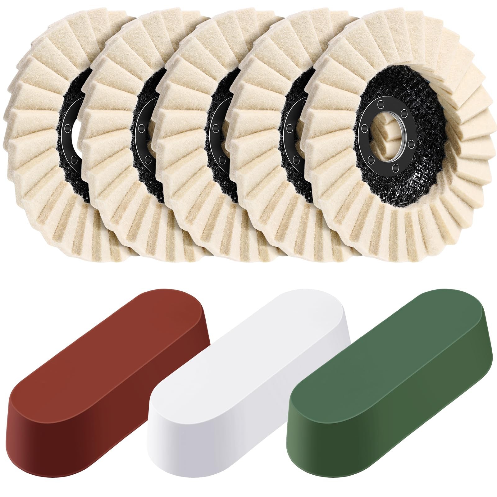 8PCS Wool Polishing Wheel Disc Set 4 1/2 Inch Buffing Wheels With Compounds