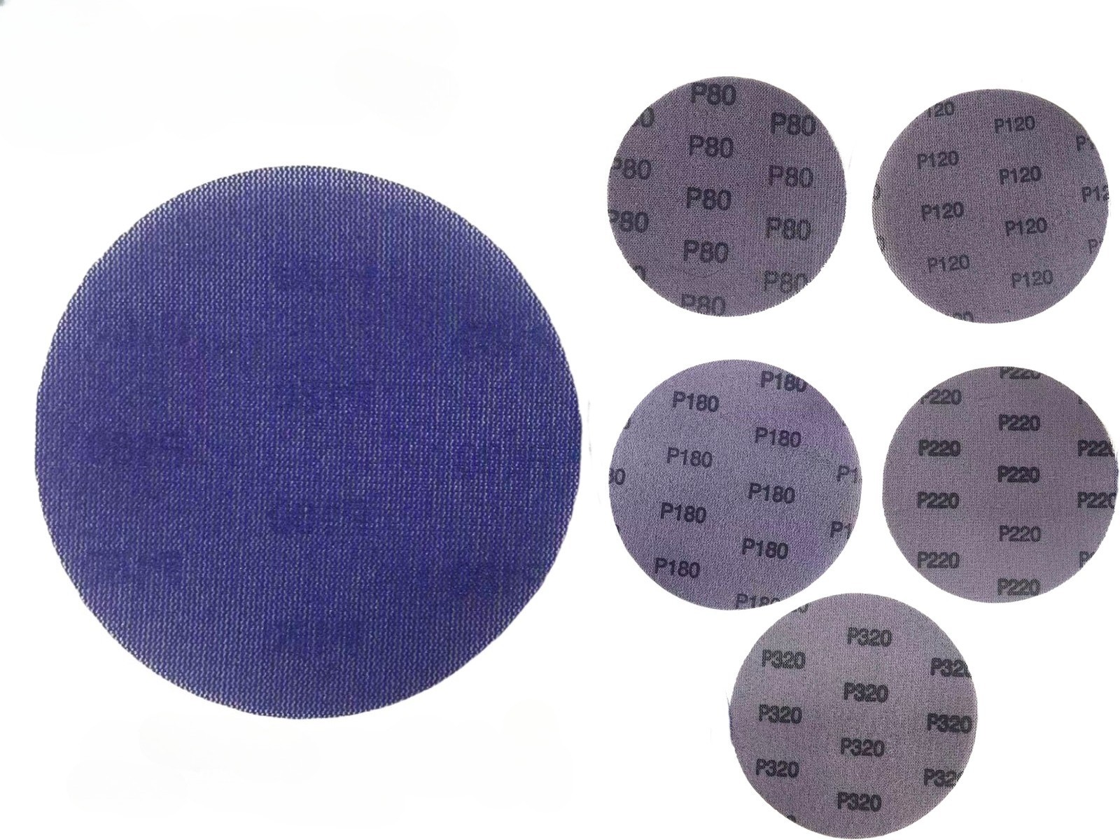100PCS 6″(150mm) Hook&Loop Mesh Sanding Discs, P80/P120/P180/P220/P320 for Metal