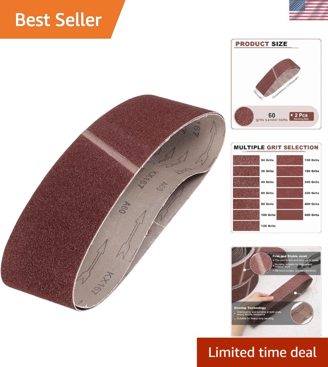 6 x 48 Inch Aluminum Oxide Sanding Belts, 60 Grits for Wood & Metal Polishing
