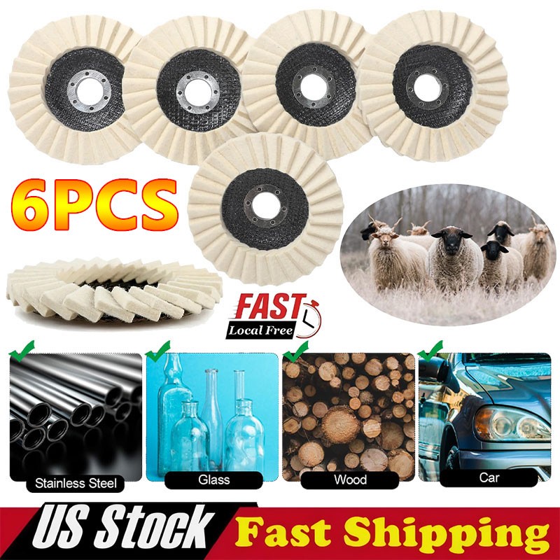 6PCS 5″ Wool Felt Flap Disc Metal Working Polishing Buffing Wheel for Grinder