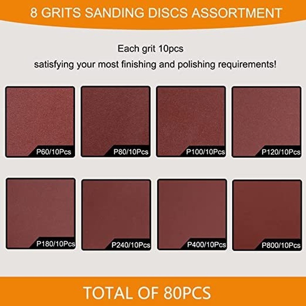 80PCS 8 Inch 200mm Flocking Sandpaper Discs Assortment Kit P60 P120 P240 P800