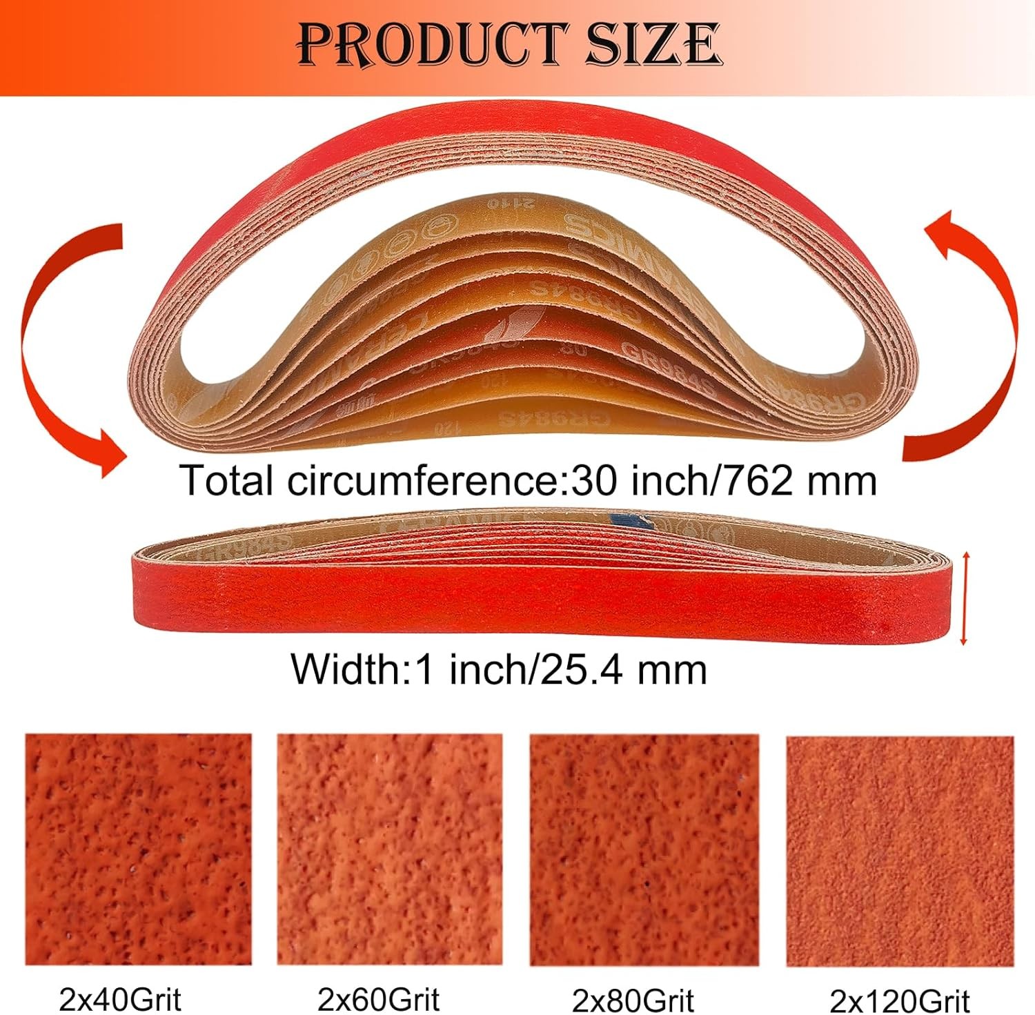 8 Pack 1 x 30 Inch Metal Grinding Ceramic Sanding Belts Kit – 40 60 1×30 in