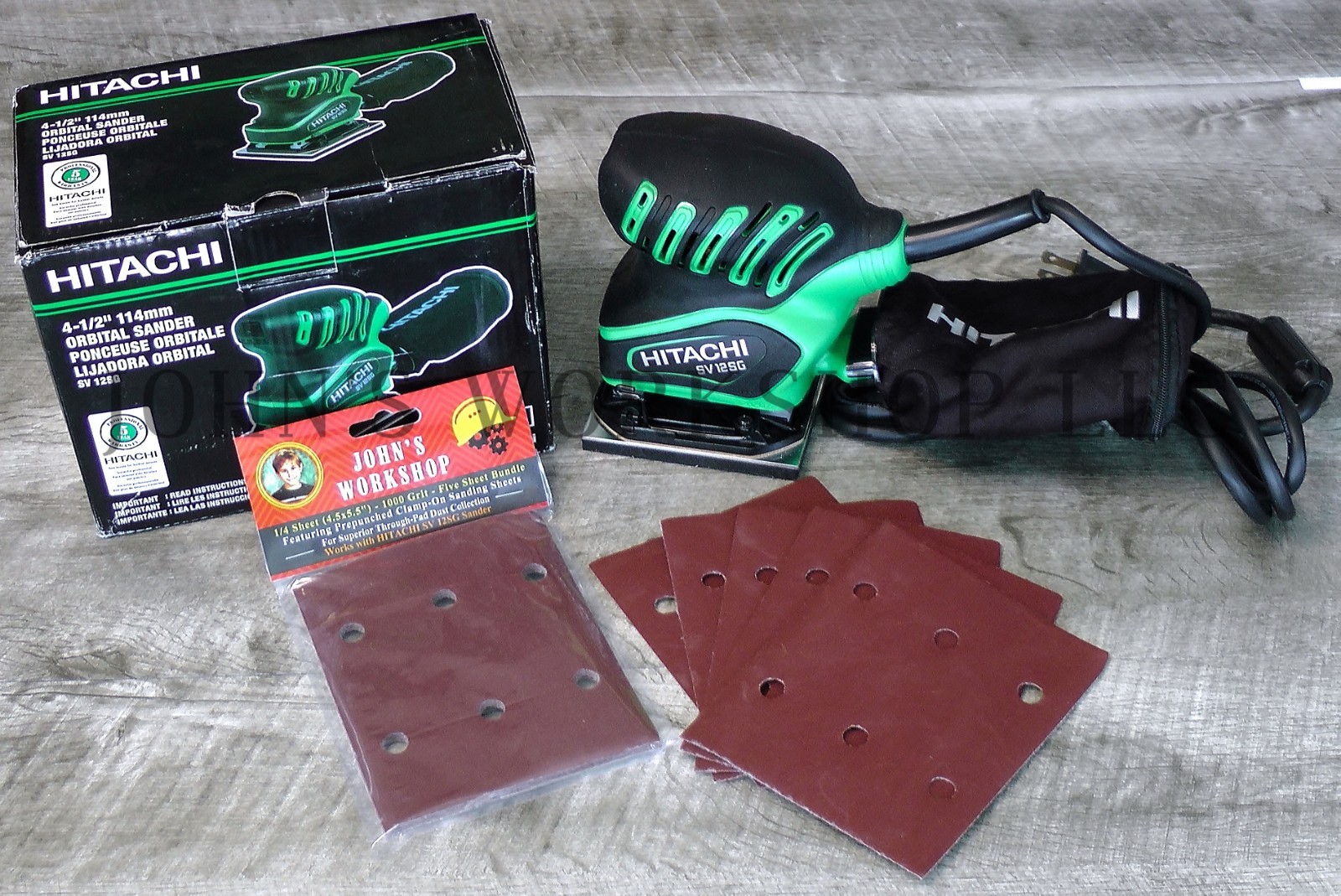HITACHI SV 12SG – 1/4 Sheet – 1000 Grit – No-Slip – 5 Sandpaper Bundle