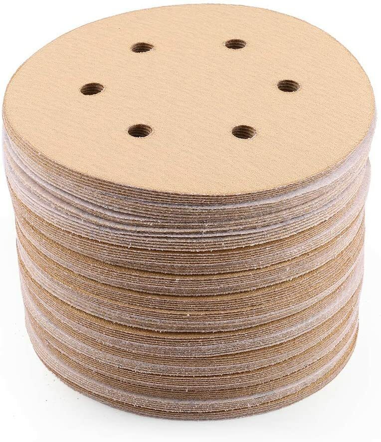 50PCS 6 in Hook and Loop Sanding Discs 6-Hole 80 Grit Gold Orbital Sander Paper