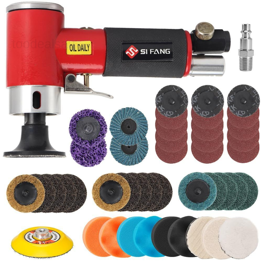 2-in-1 Pneumatic Mini Orbital Sander & Right Angle Air Die Red