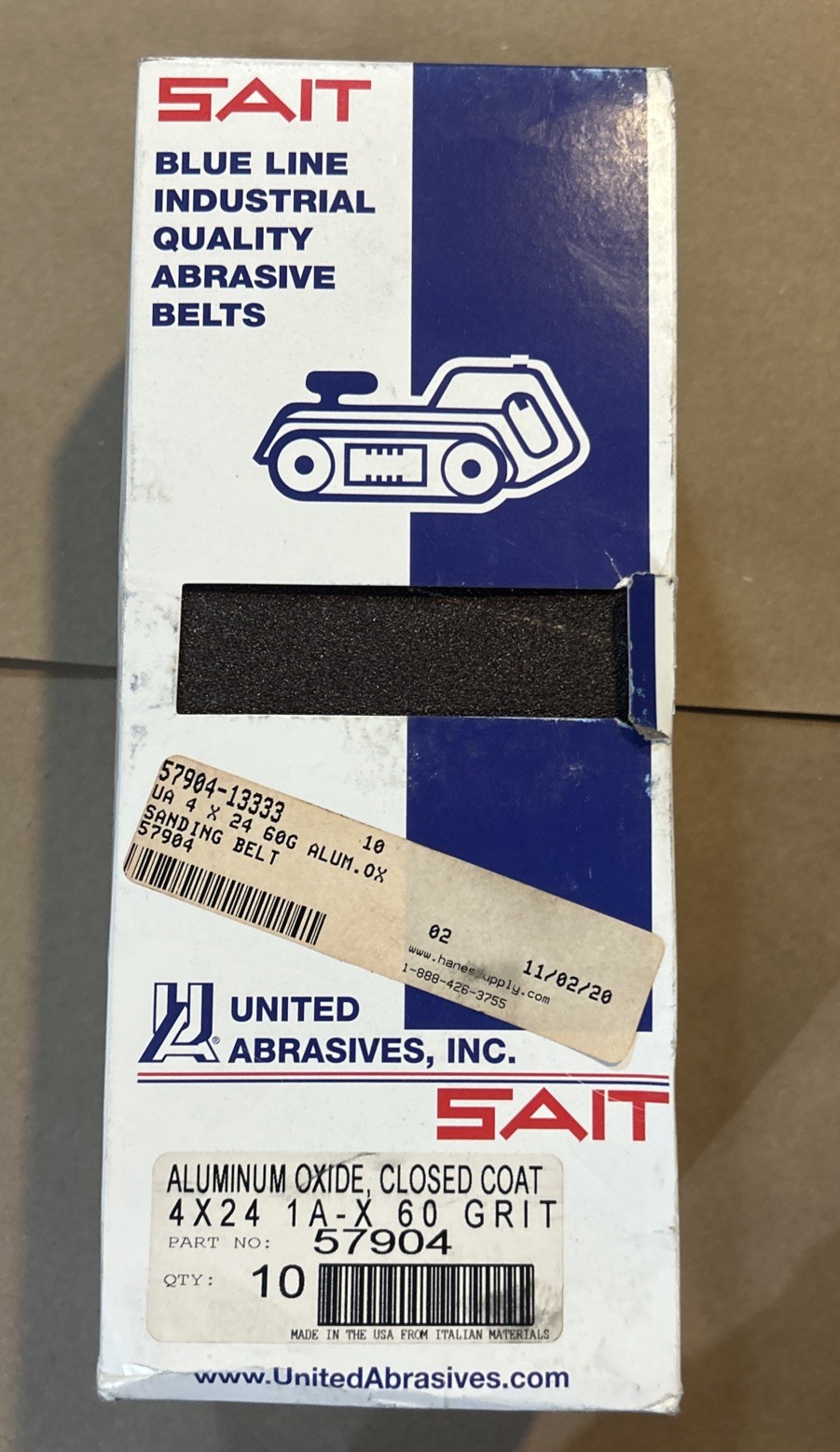SAIT 57904 4 x 24 60 Grit Blue Line Industrial Sanding Belt – 10 Pack