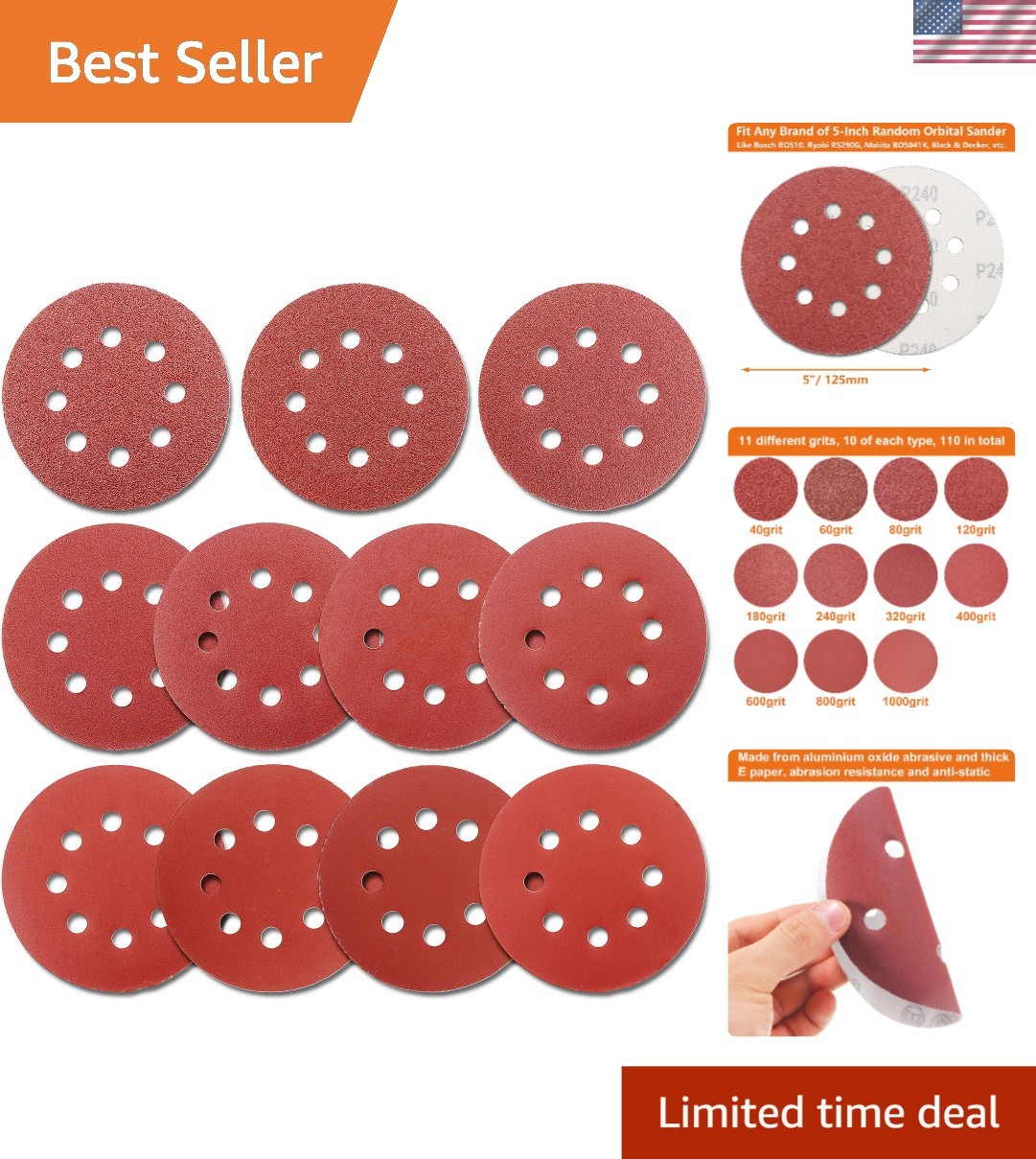 Versatile 110 PCS 5-Inch Hook & Loop Sandpaper Assortment – Grits 40-1000