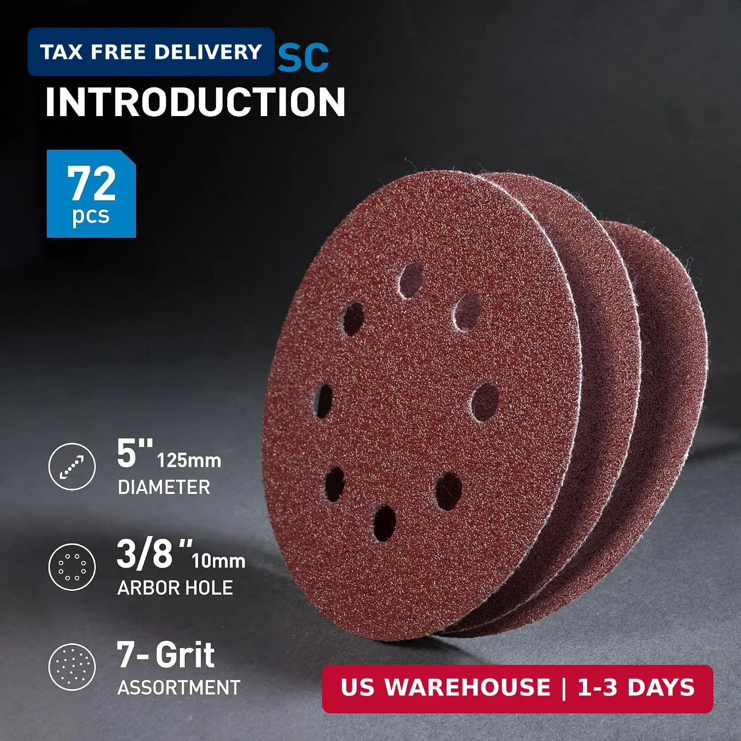 Premium 5 Inch Sanding Discs – 72 PCS with Hook and Loop for Orbital Sanders