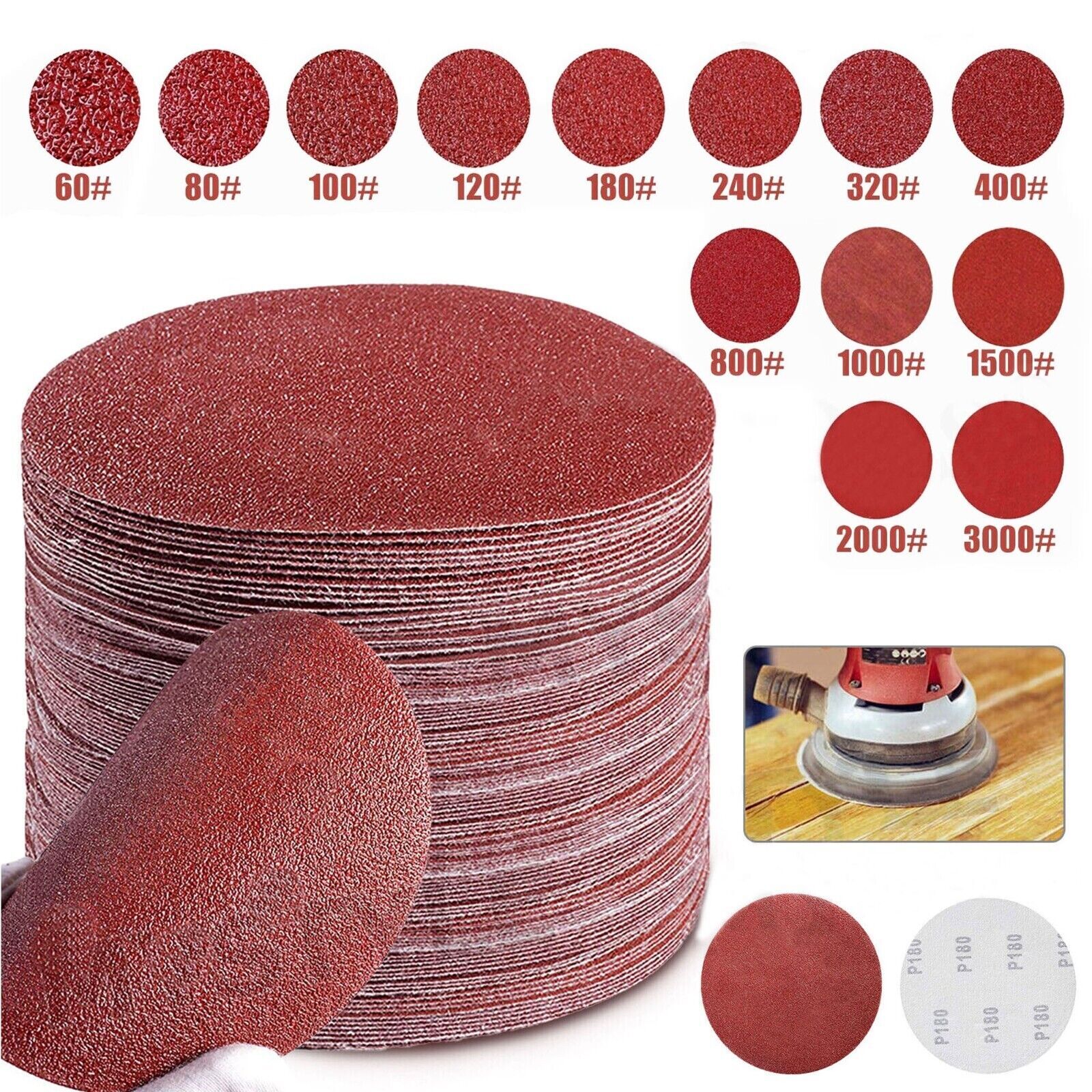6 inches Sanding Disc Sandpaper 40-2000 Grit Pads 150mm Hook&Loop No holes DF OZ