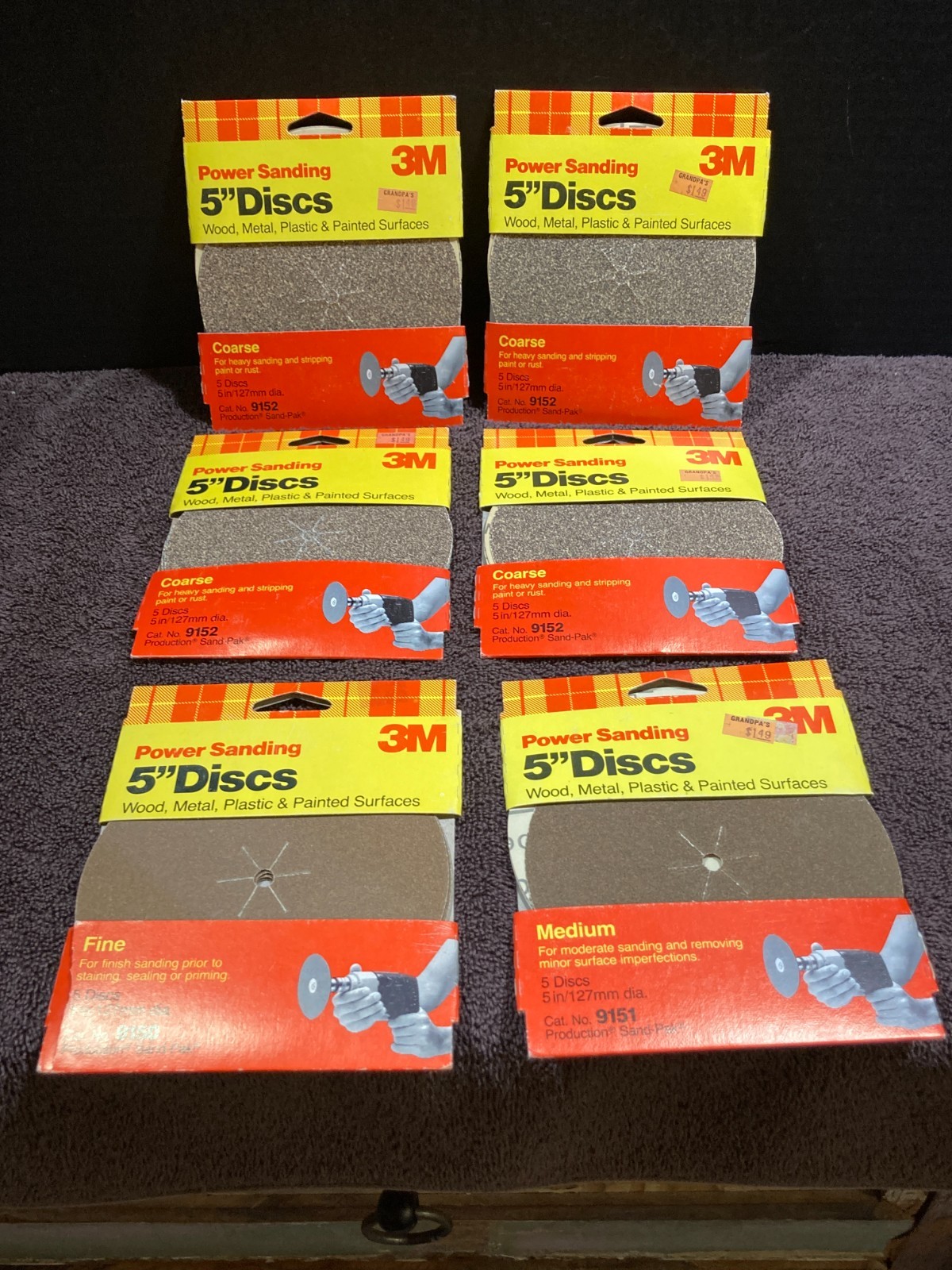 Lot Of 11 NOS 3M/Carborundum 5 in Sanding Disks Coarse/Fine/Med Grit
