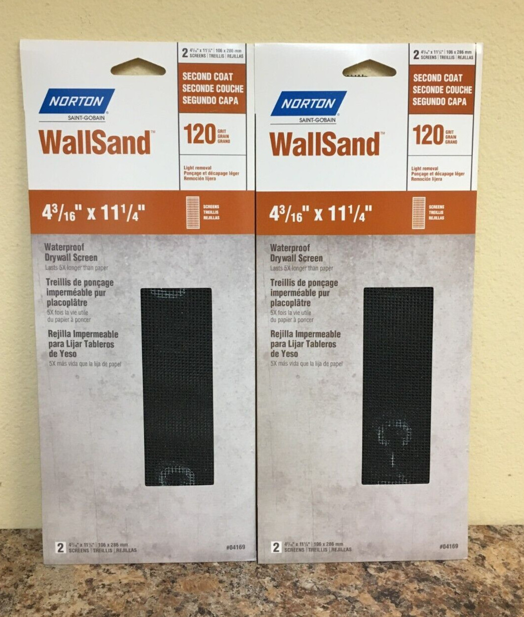Norton 04169 WallSand 4-3/16” X 11-1/4“ 120 Grit Drywall Screen 2 Pks of 2