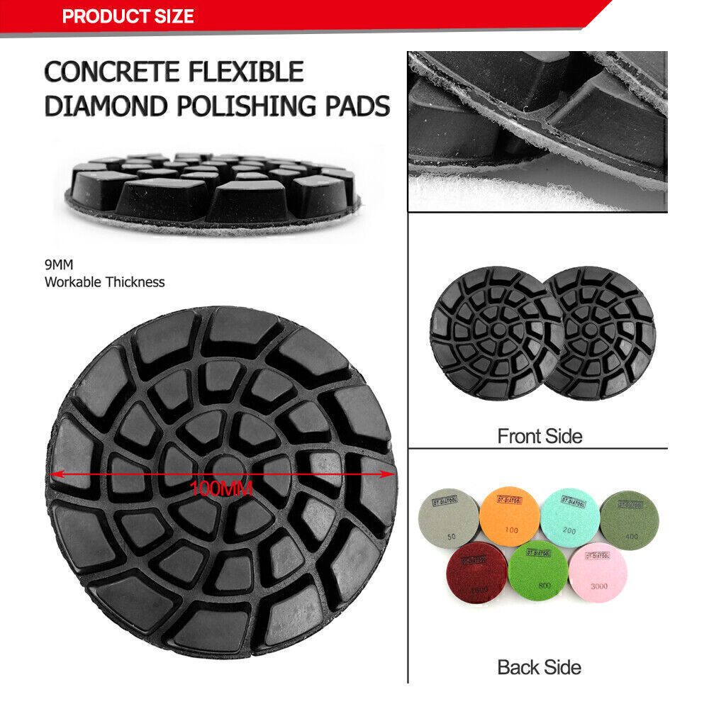 9pcs 4In 100mm Diamond Floor Polishing Pads Sanding Discs Renew Polisher